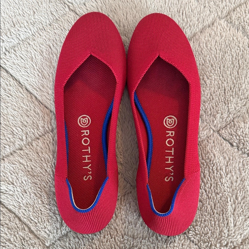 Rothy's Red Flats with Blue Trim